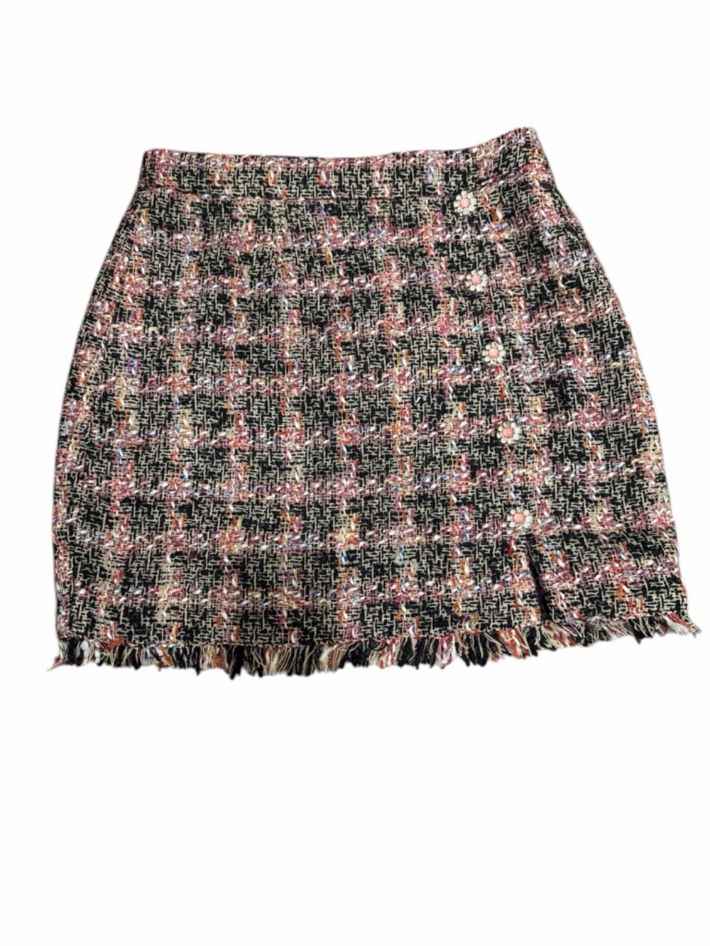 Walter Baker Pink & Black Tweed Fringe Mini Skirt